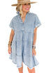 Blue Acid Wash V Neck Tiered Denim Dress